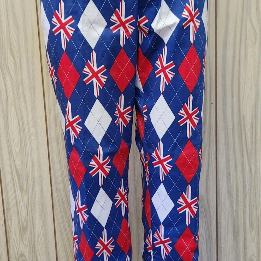 British flag golf pants 36 men Royal Awesome cotton - Picture 2 of 9